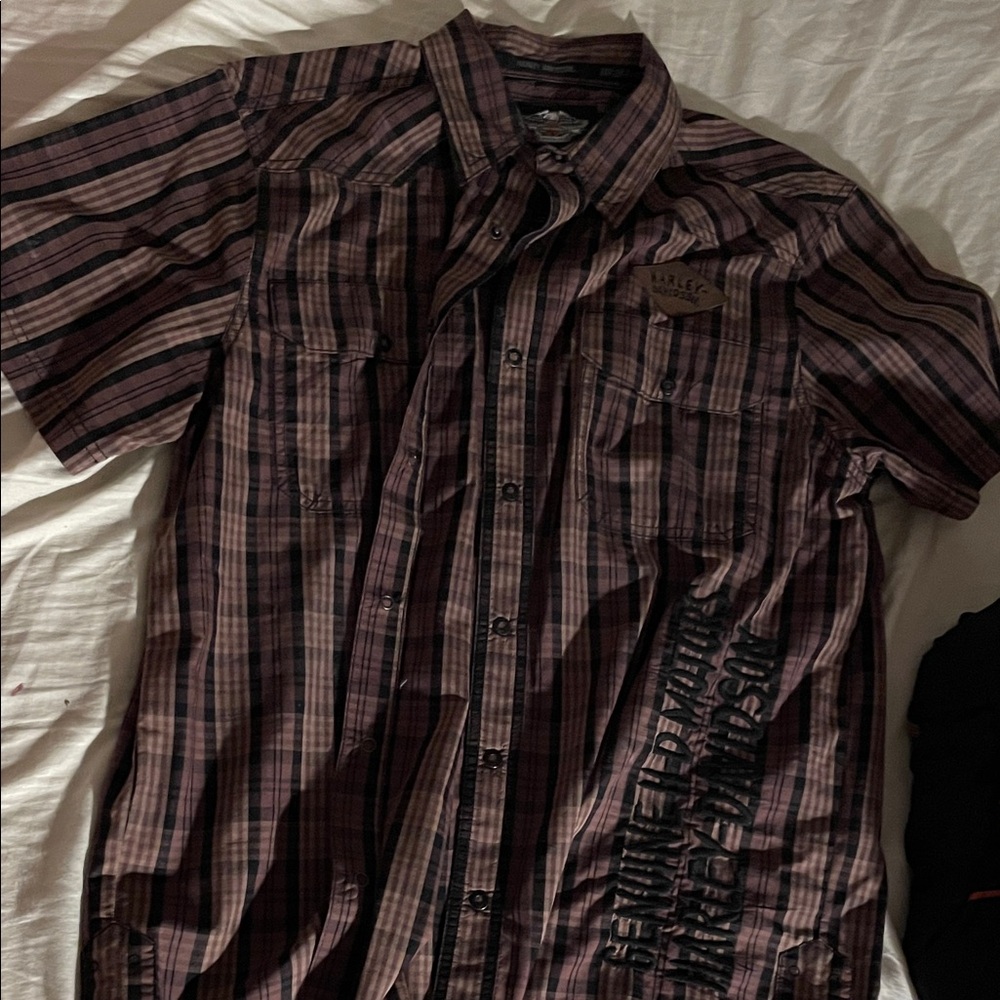 Harley-Davidson Men's Pink and Black Plaid Shirt